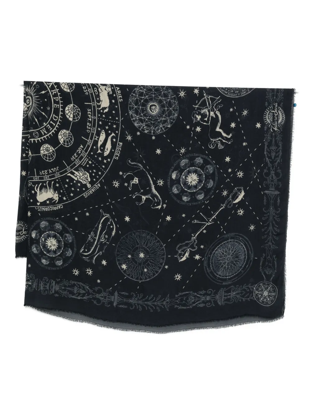 Faliero Sarti Zodiac Pattern Rectangular Scarf In Black