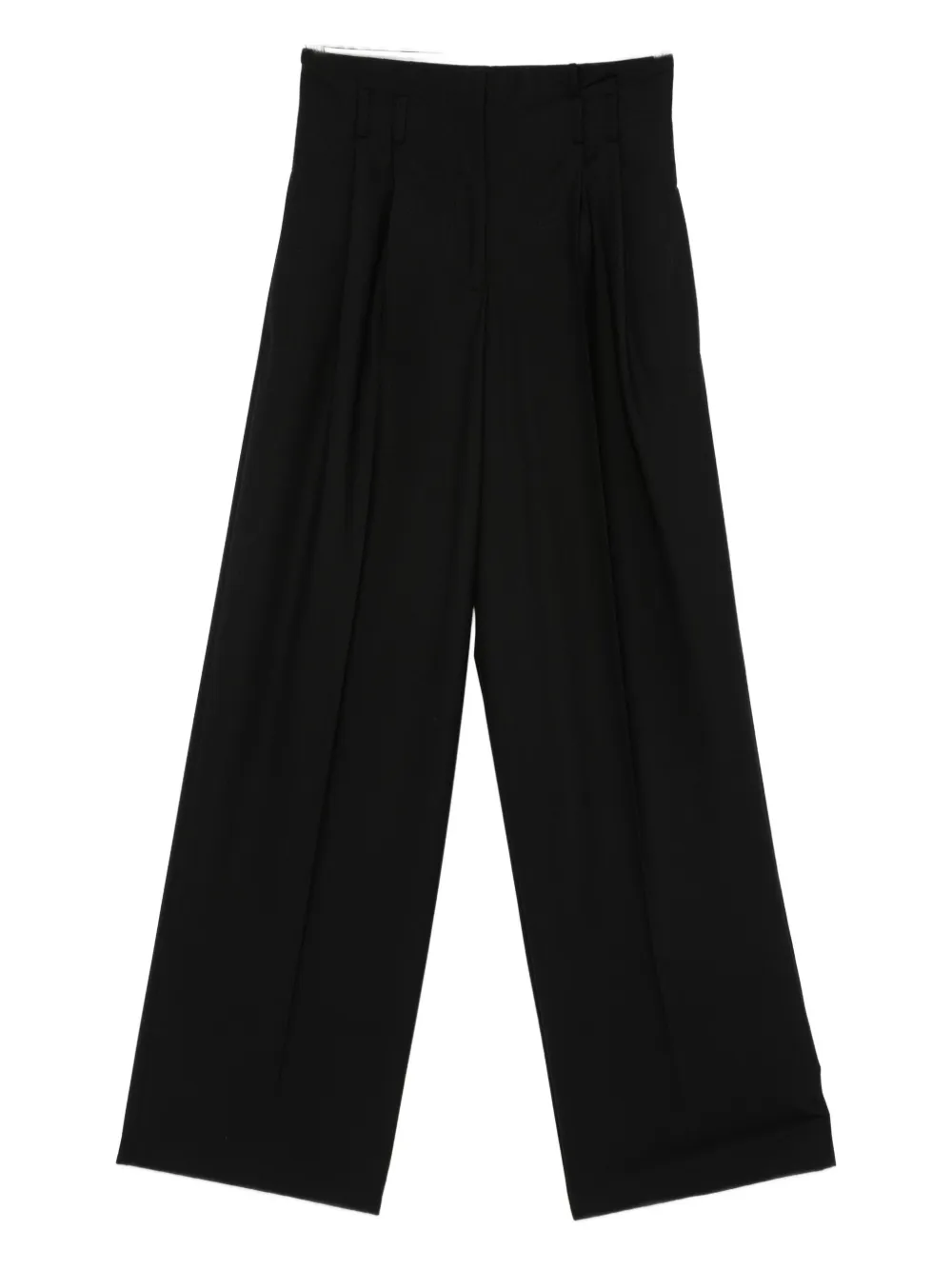 Semicouture Wide Leg Pleated Trousers With Belt Loops In Black