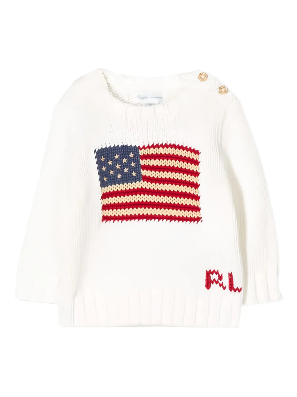 POLO RALPH LAUREN KIDS フラッグインターシャ セーター - ホワイト POLO RALPH LAUREN KIDS フラッグインターシャ セーター - ホワイト