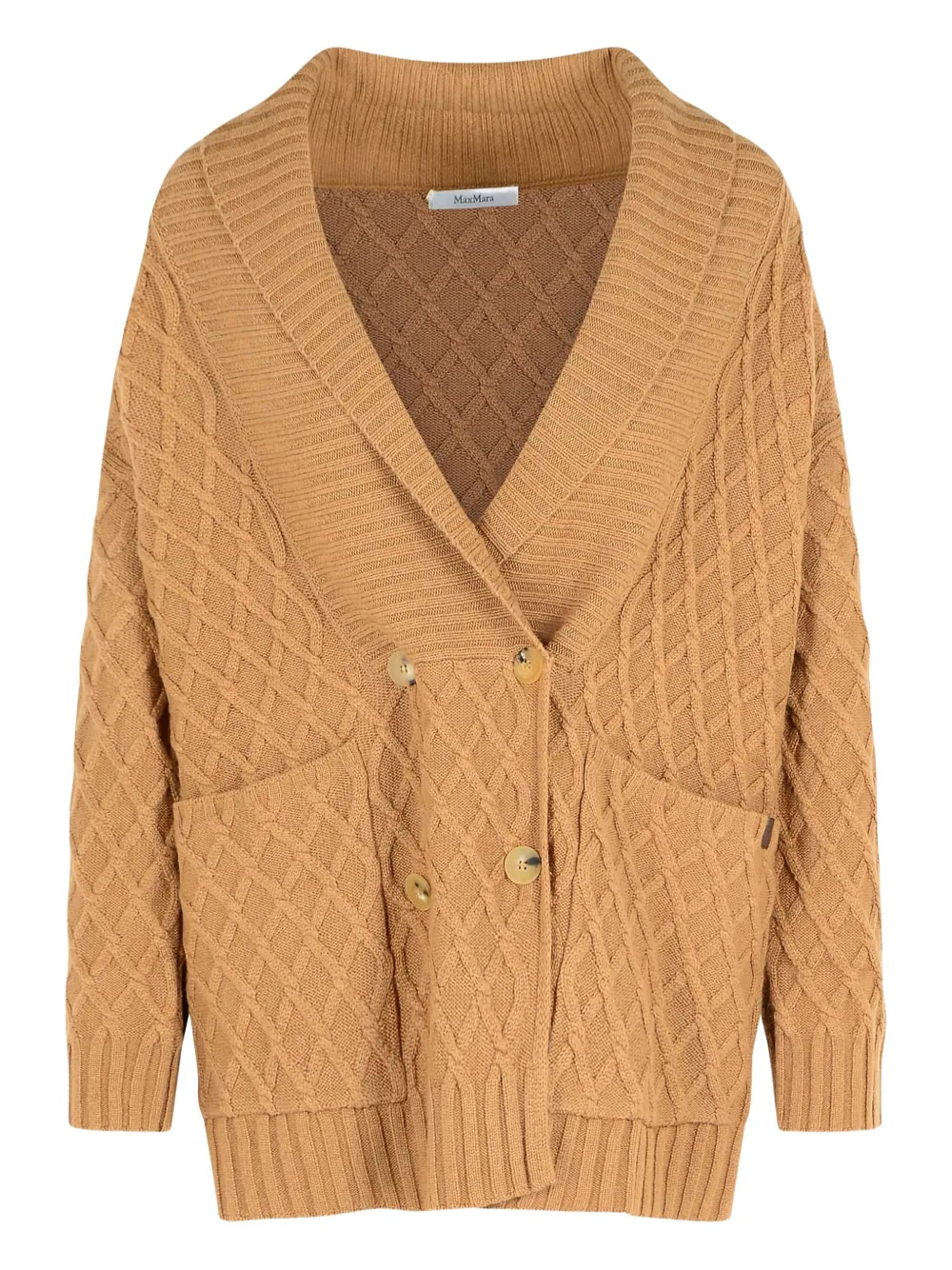Max Mara Double-breasted Knit Cardigan Pockets In Brown