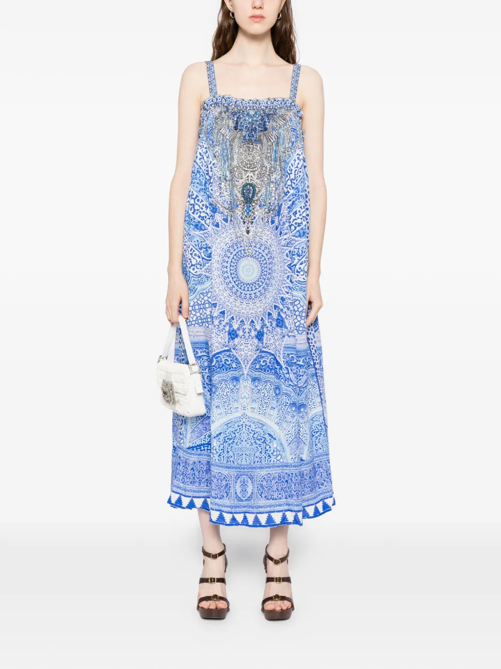 Camilla graphic-print midi dress - Blauw