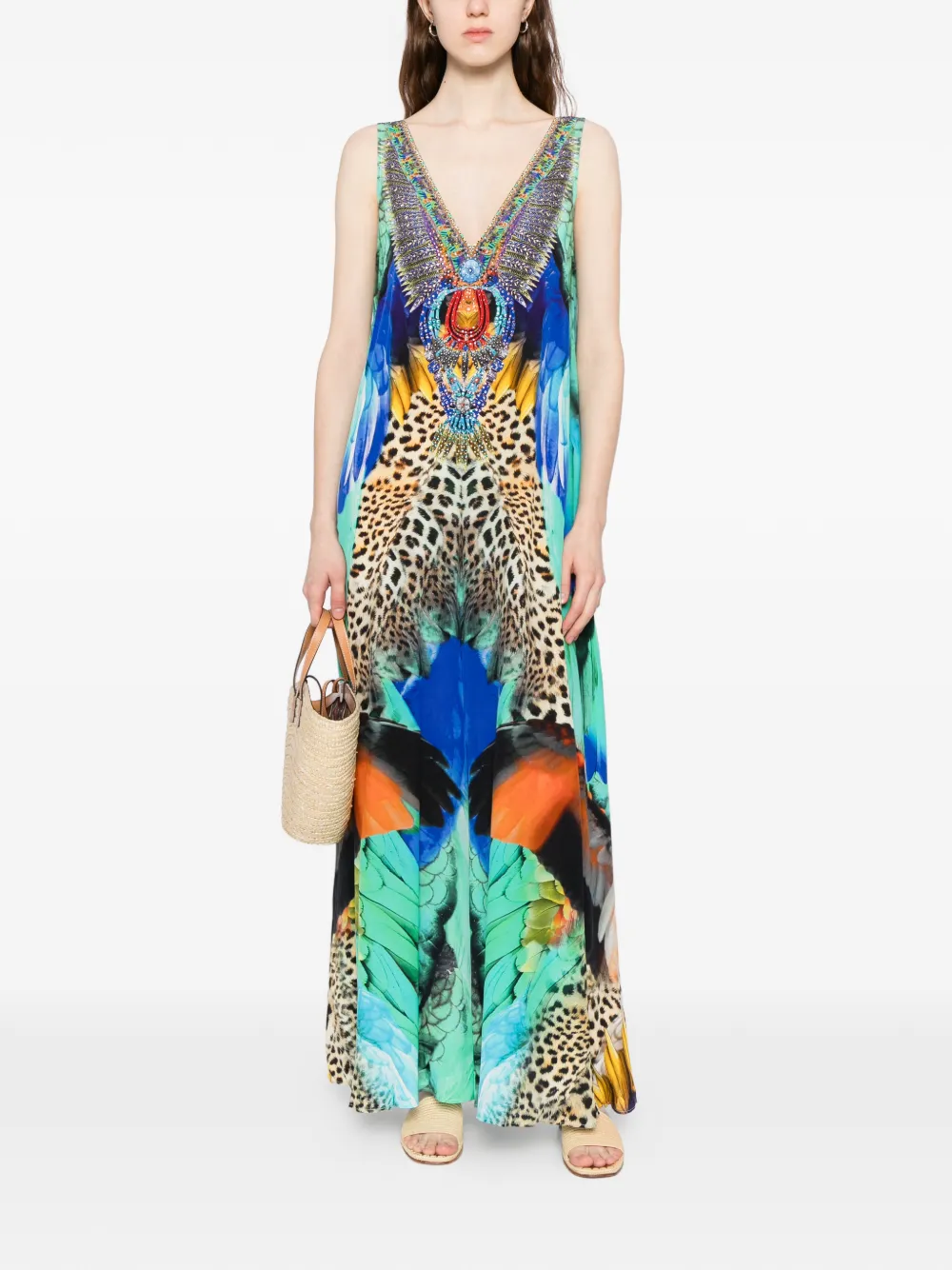 Camilla graphic-print flared jumpsuit - Blauw