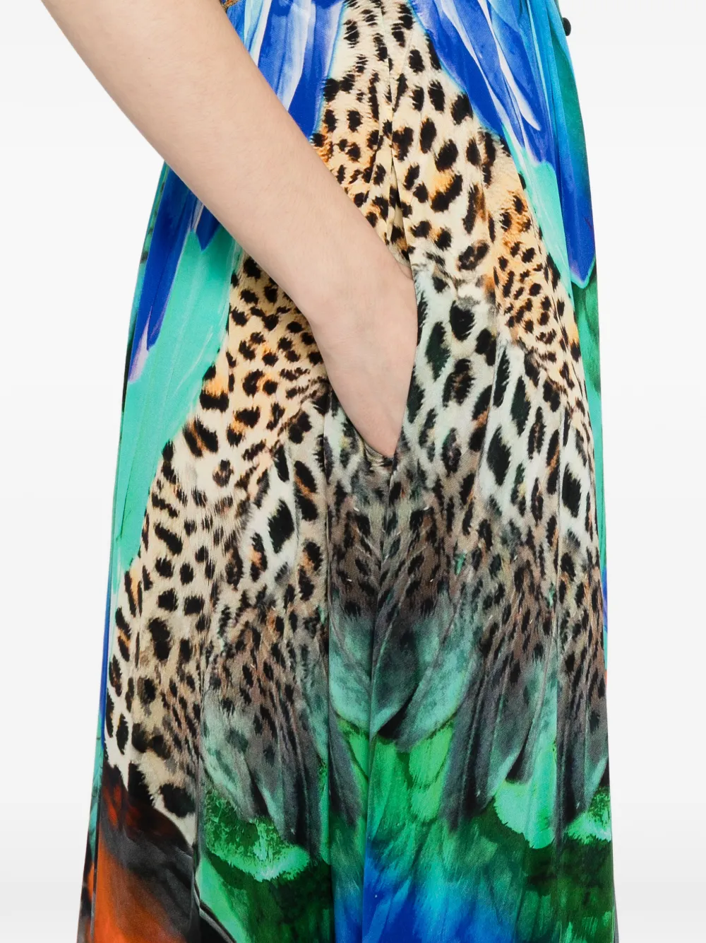 Shaped Waistband Dress With Flutter Sleeves Jungle Flight
