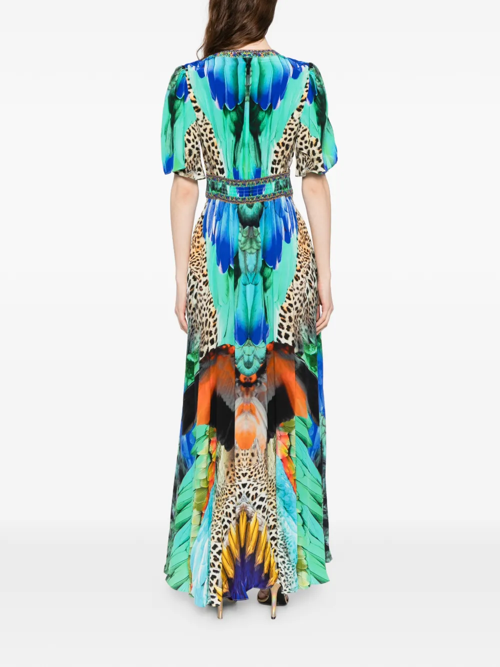Shaped Waistband Dress With Flutter Sleeves Jungle Flight
