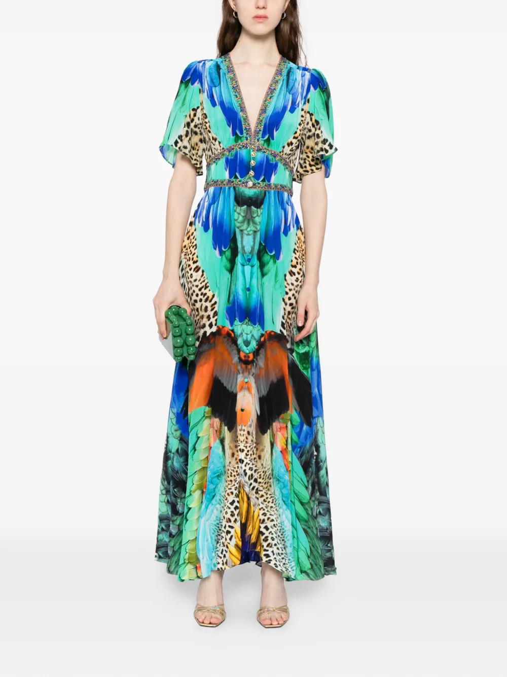 Shaped Waistband Dress With Flutter Sleeves Jungle Flight