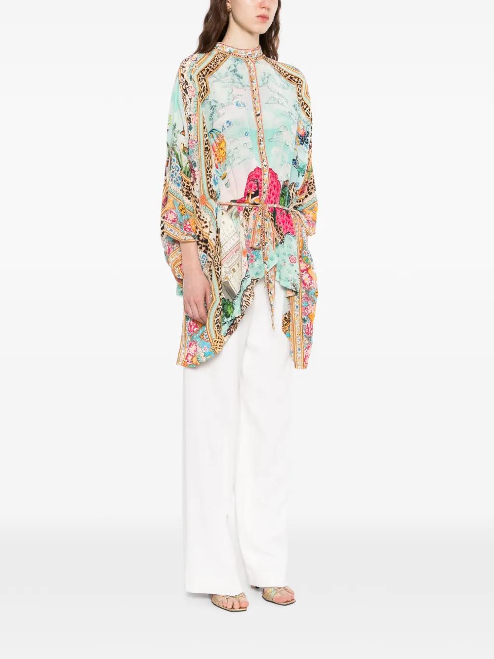  Camilla Button Scarf Blouse - Blue 