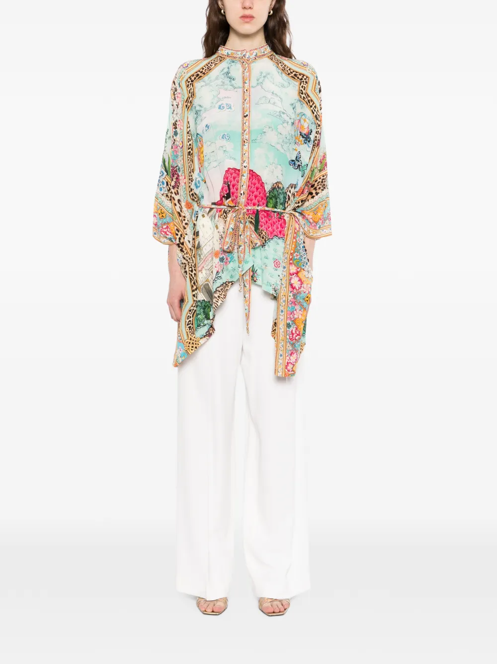  Camilla Button Scarf Blouse - Blue 