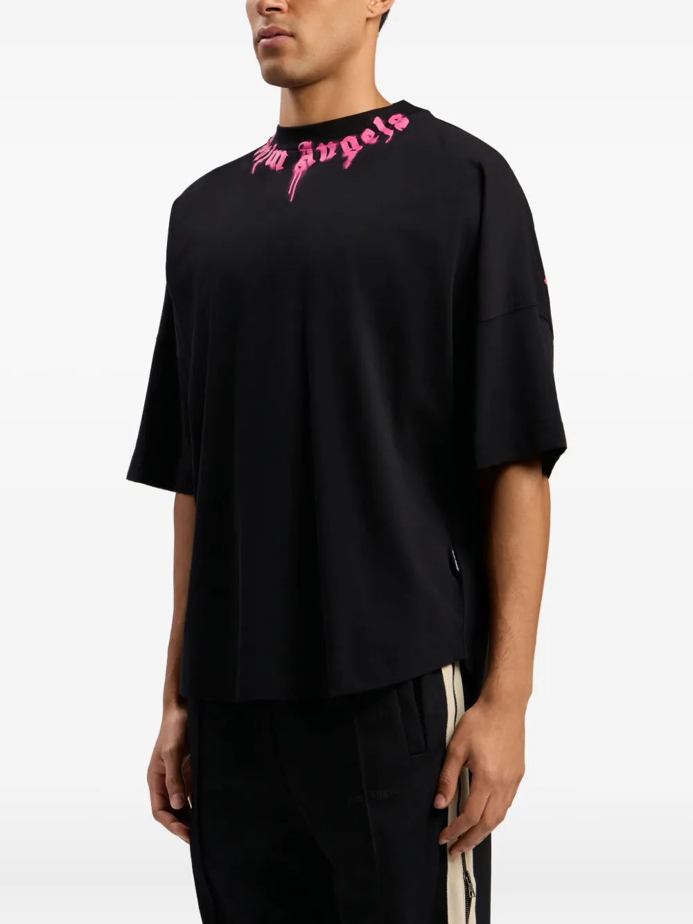 Palm Angels Curved-logo Cotton T-shirt In Black