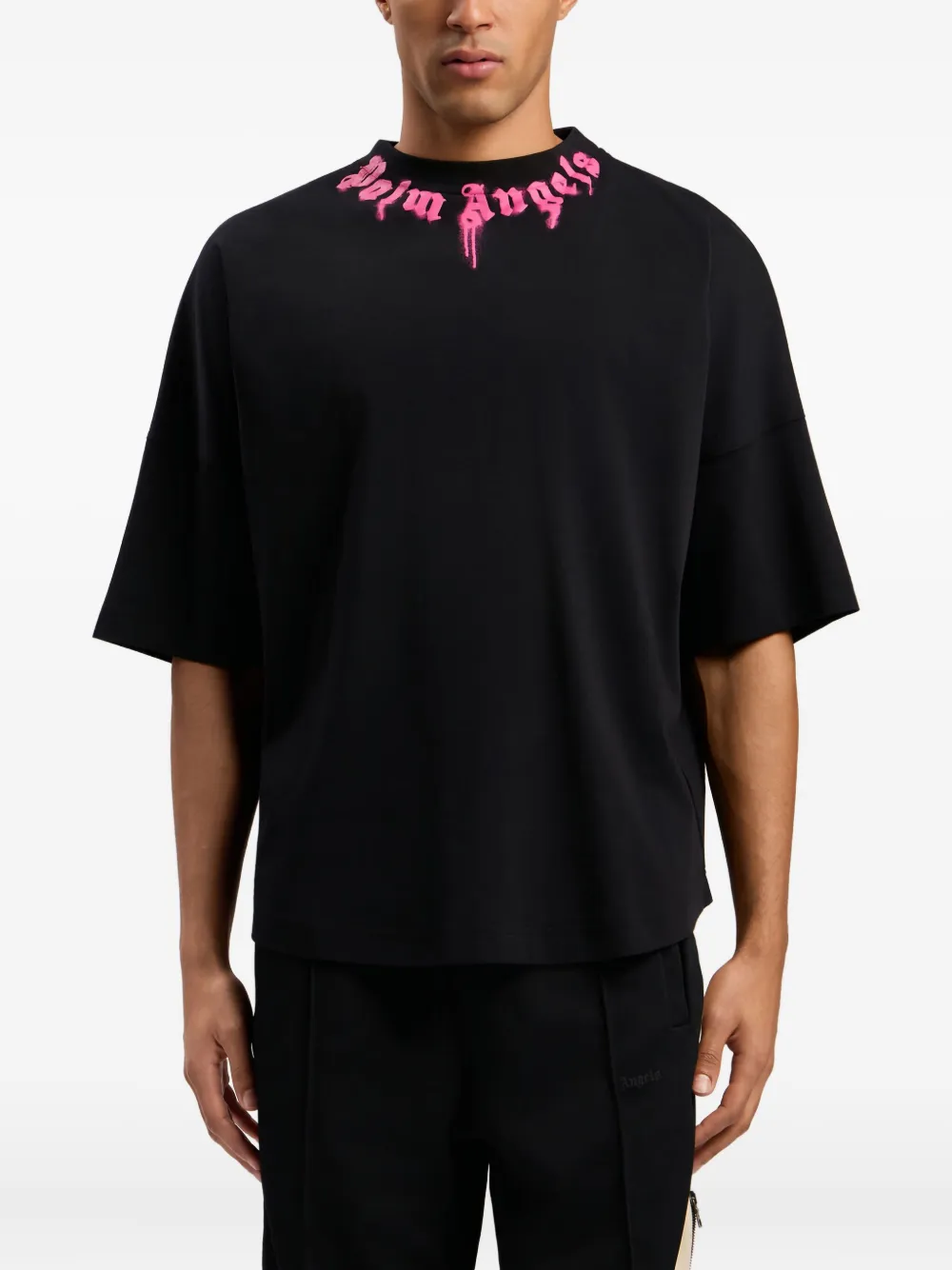 Palm Angels Curved-logo Cotton T-shirt In Black