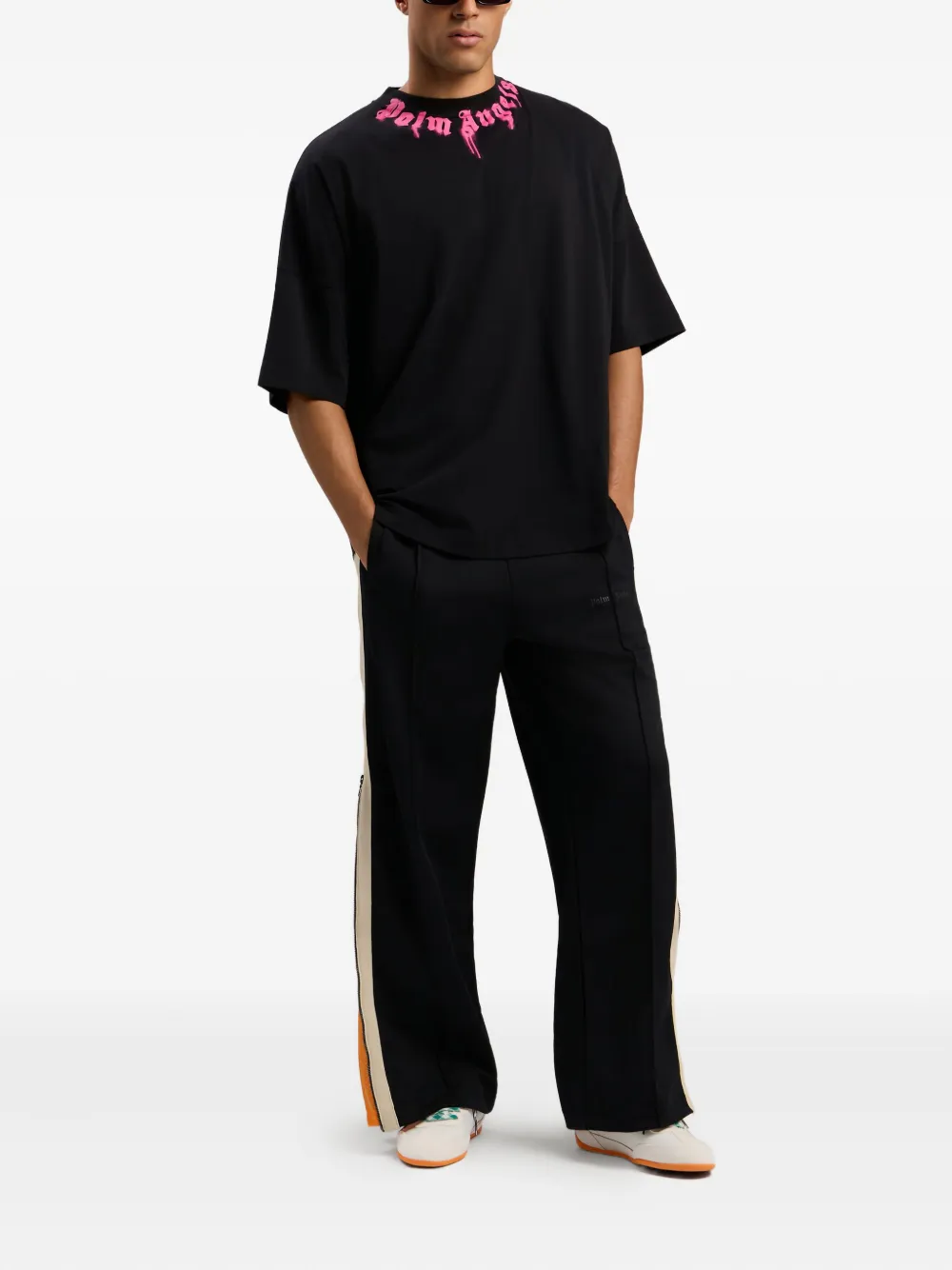 Palm Angels curved-logo cotton T-shirt - Zwart