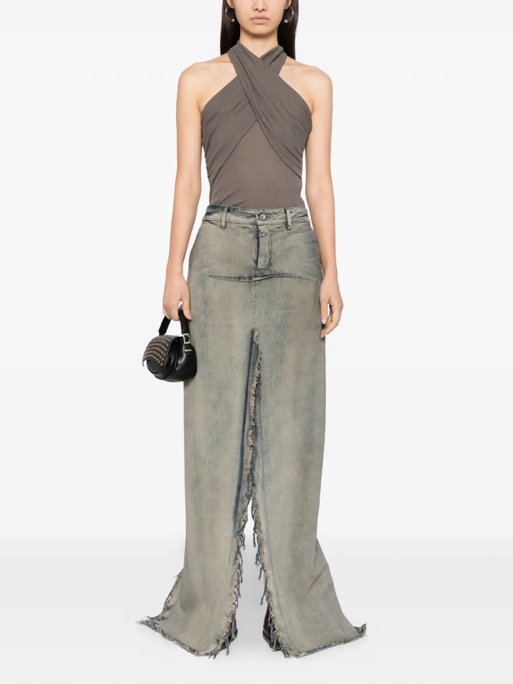 Rick Owens Sliced Denim Skirt In Blue