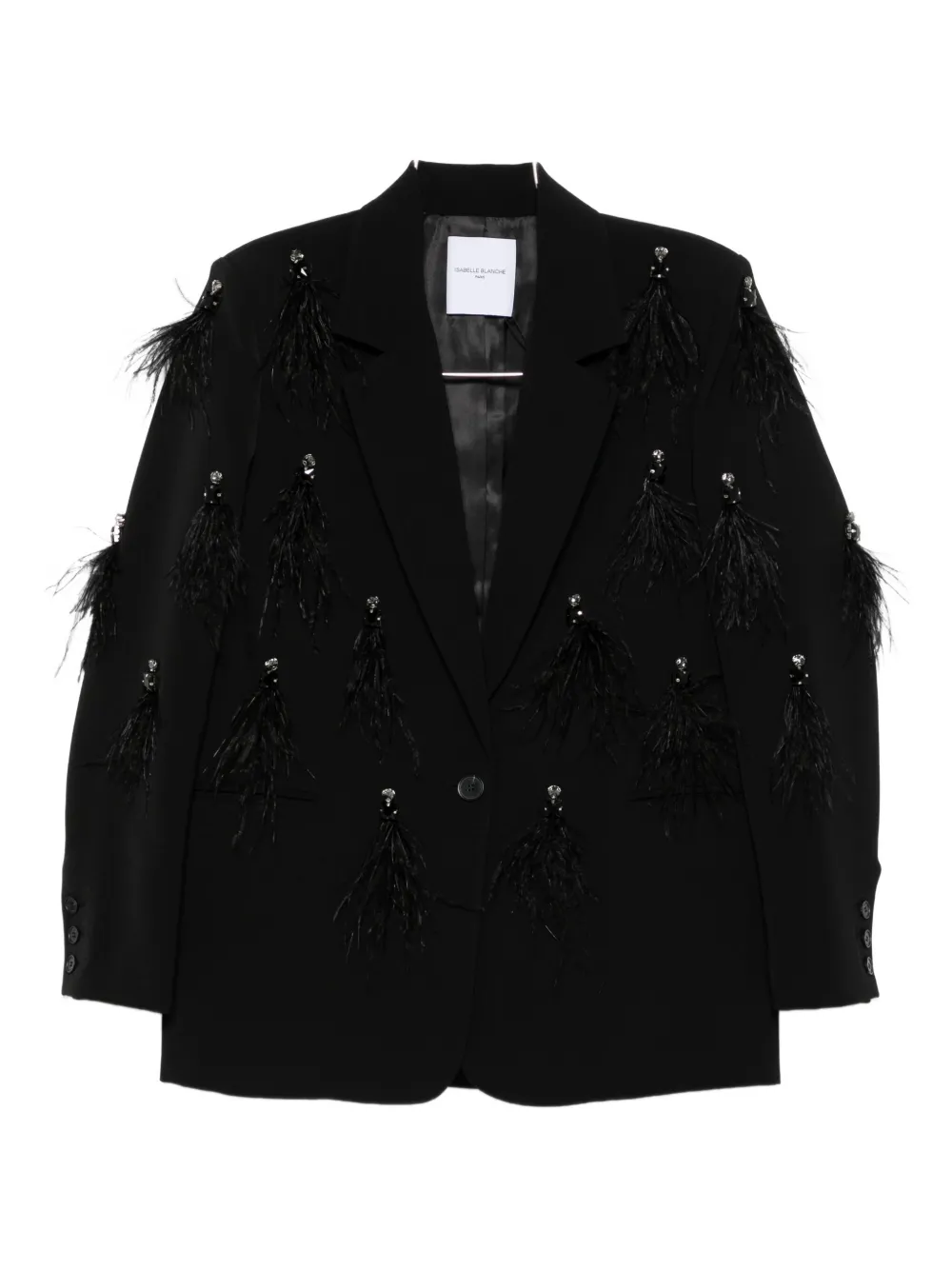 Isabelle Blanche Feather-embellished Blazer In Black