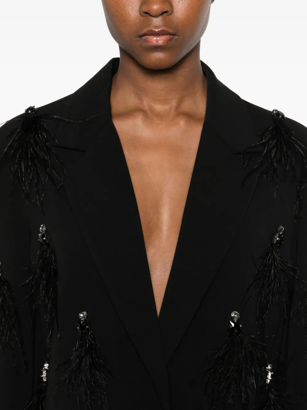Isabelle Blanche Feather-embellished Blazer In Black