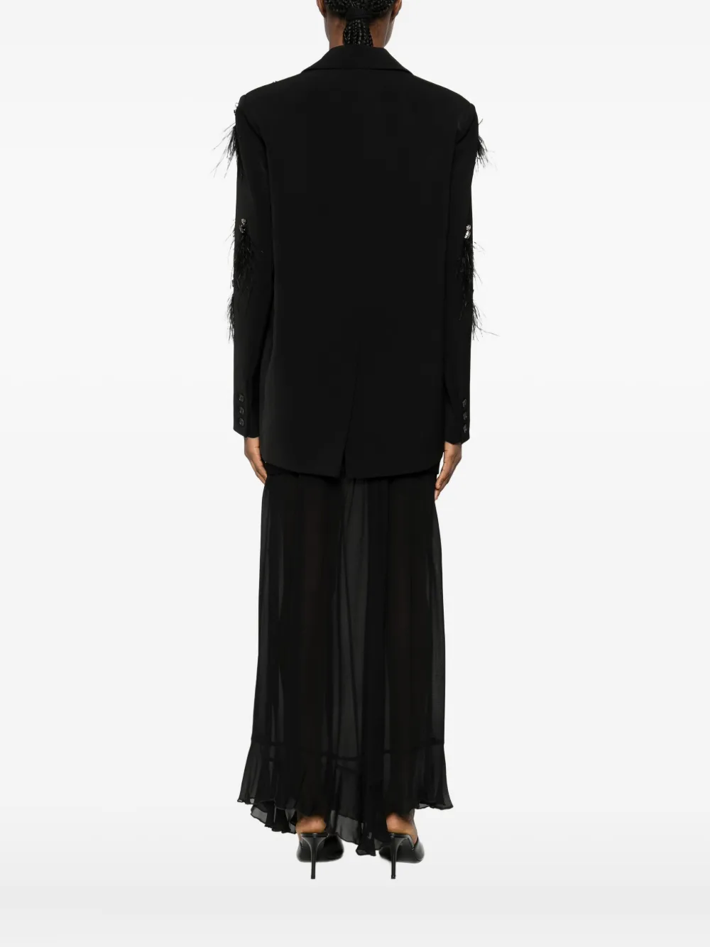 Isabelle Blanche Feather-embellished Blazer In Black