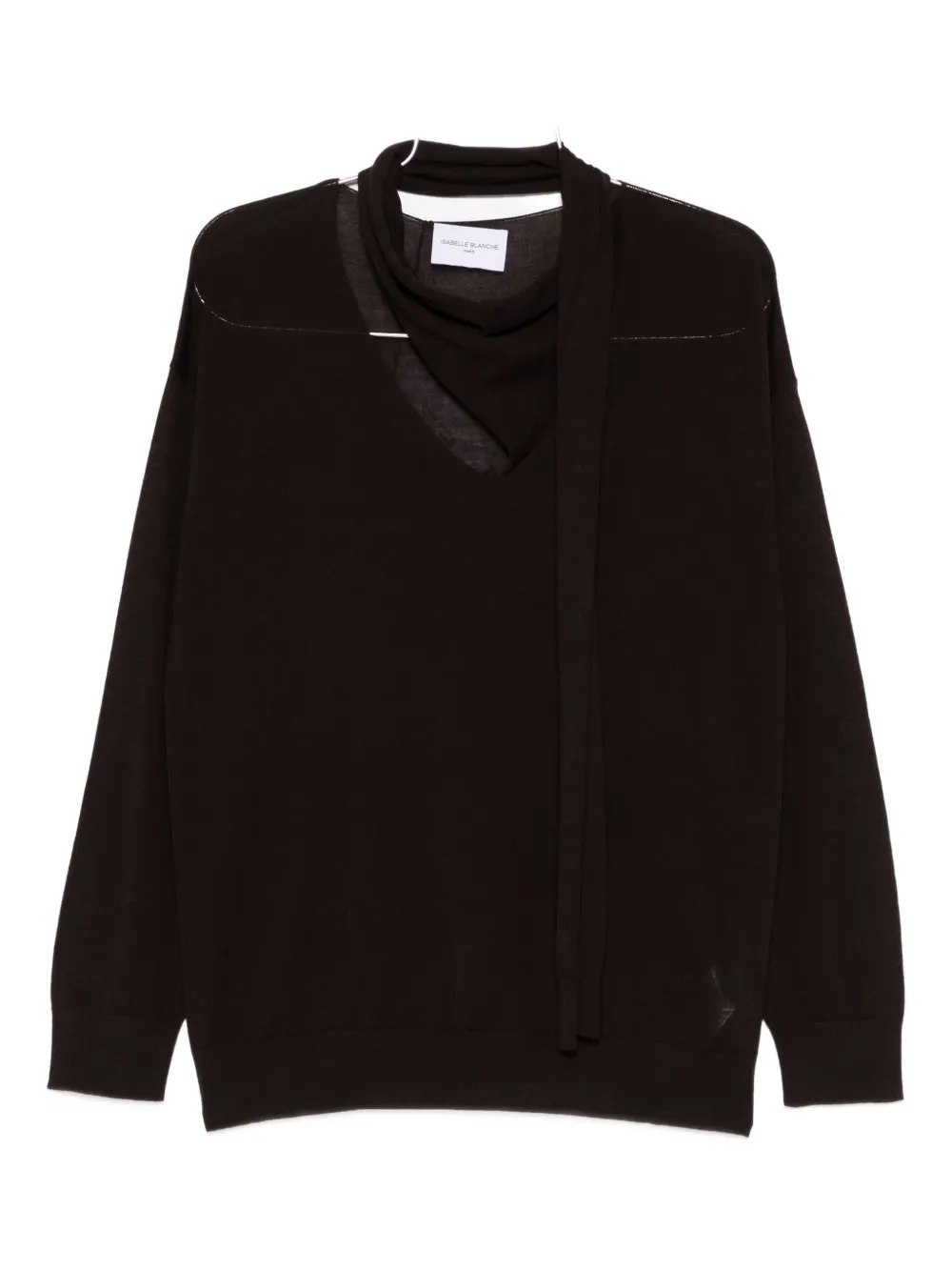 Isabelle Blanche V-neck Tie Sweater In Brown