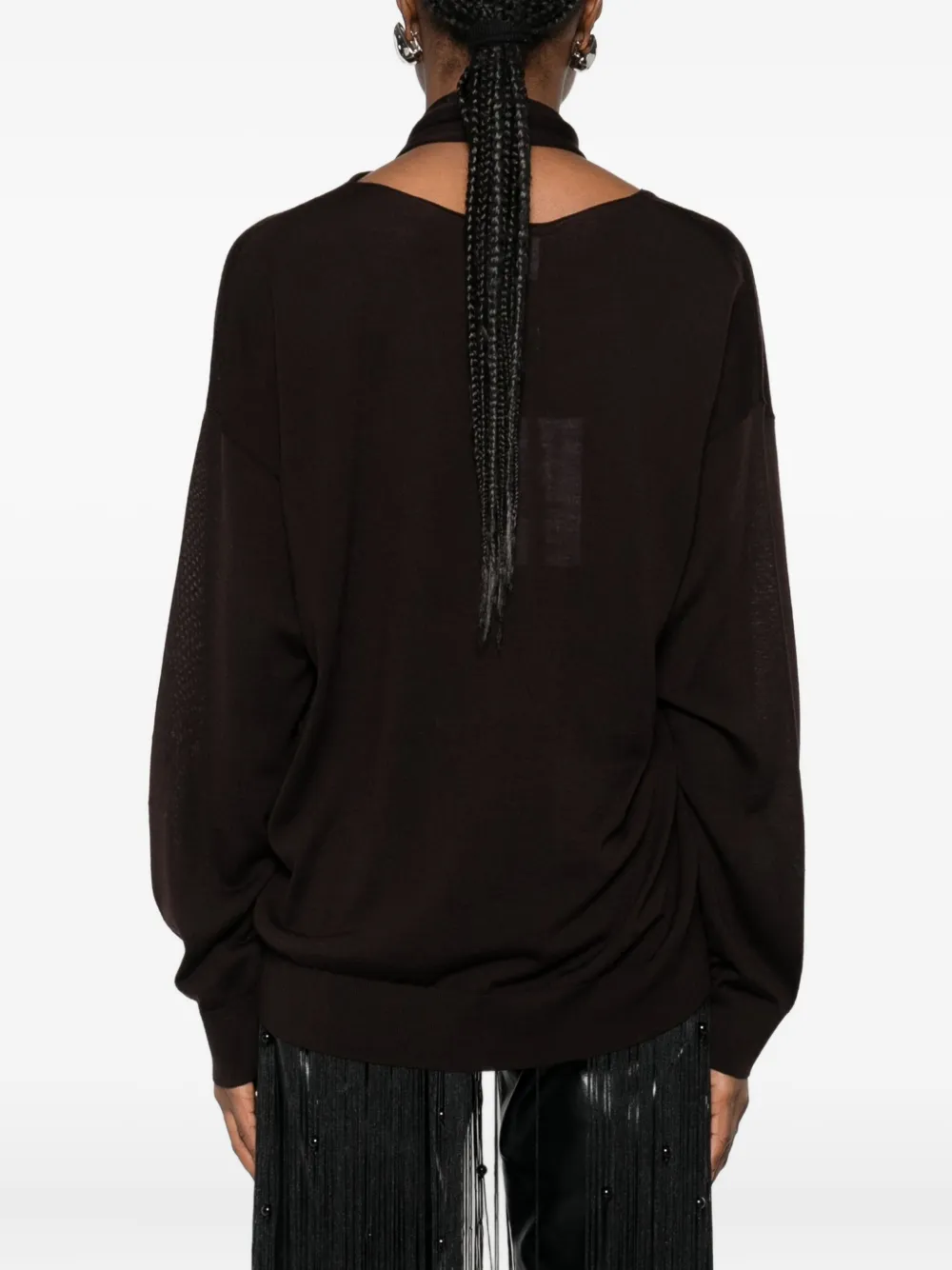 Isabelle Blanche V-neck Tie Sweater In Brown