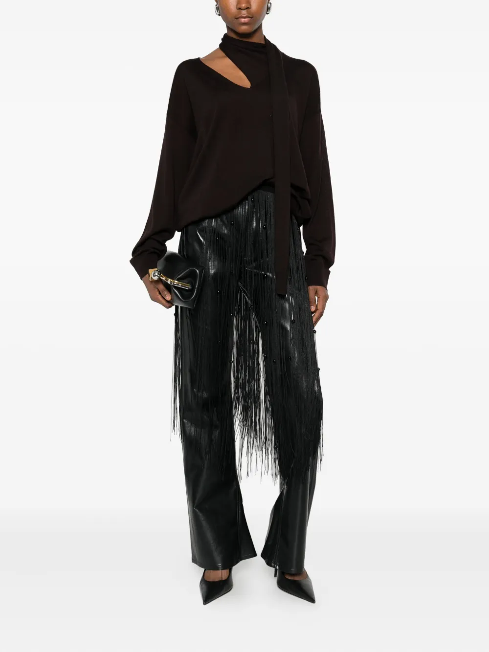 Isabelle Blanche V-neck Tie Sweater In Brown