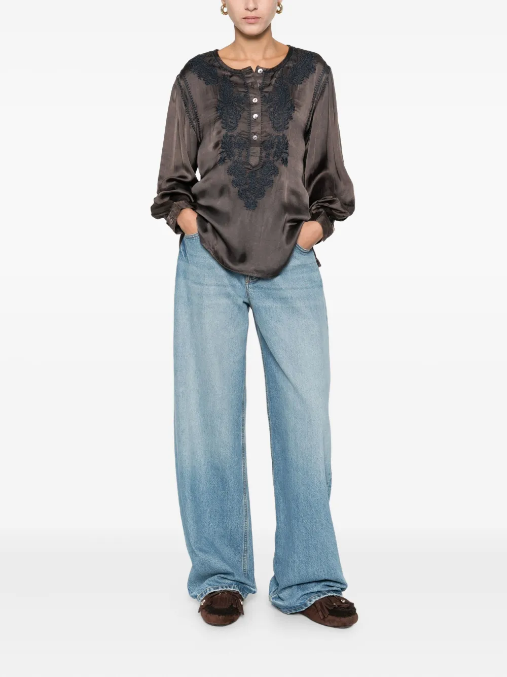 MAISON HOTEL Clotilde embroidered top - Groen
