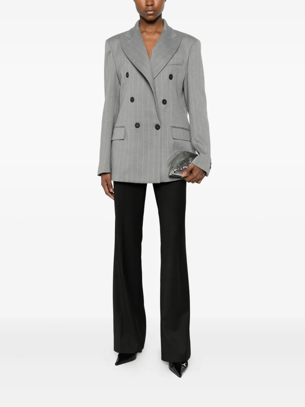 Mar De Margaritas Pinstriped Blazer In Gray