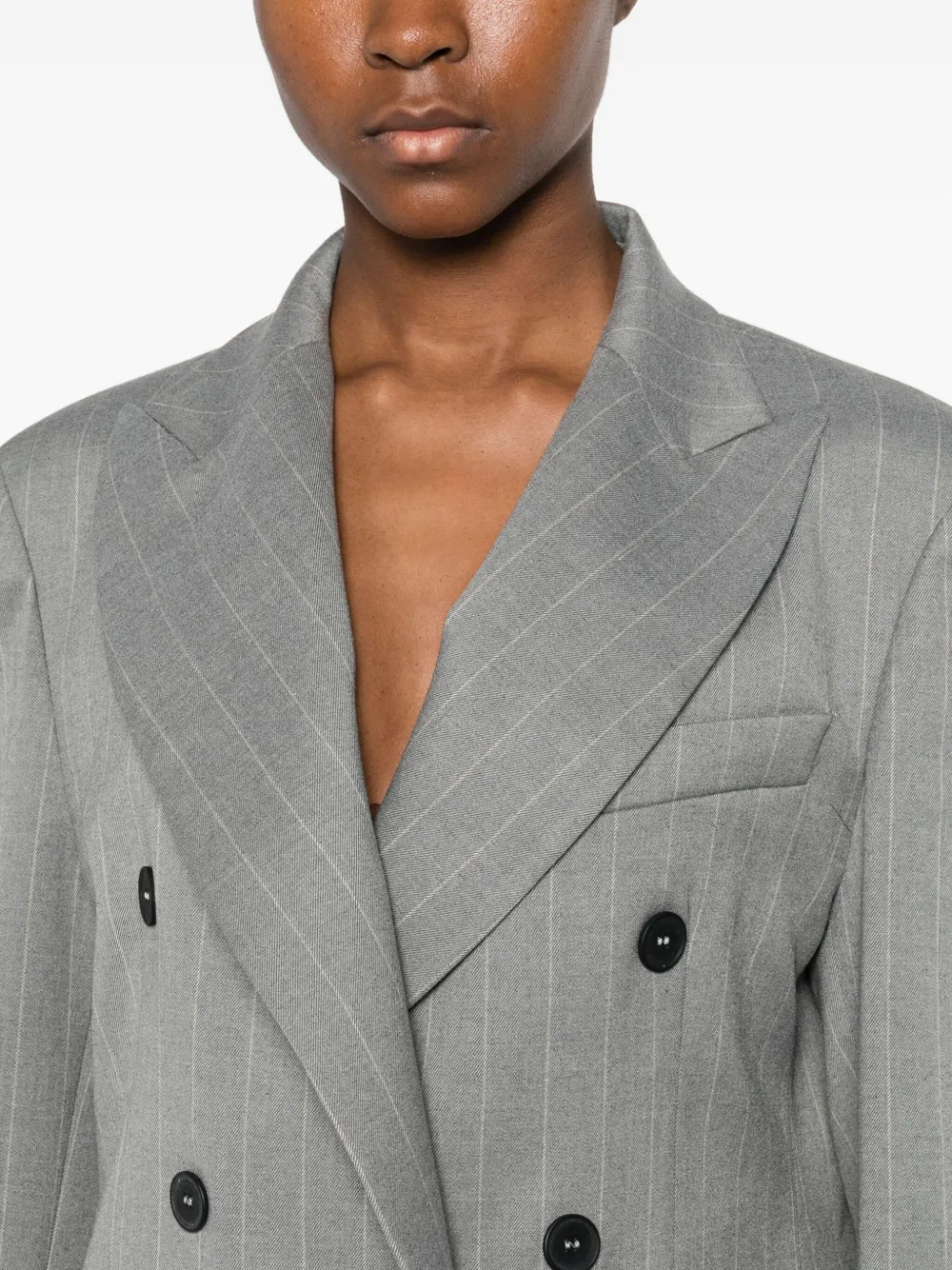 Mar De Margaritas Pinstriped Blazer In Gray
