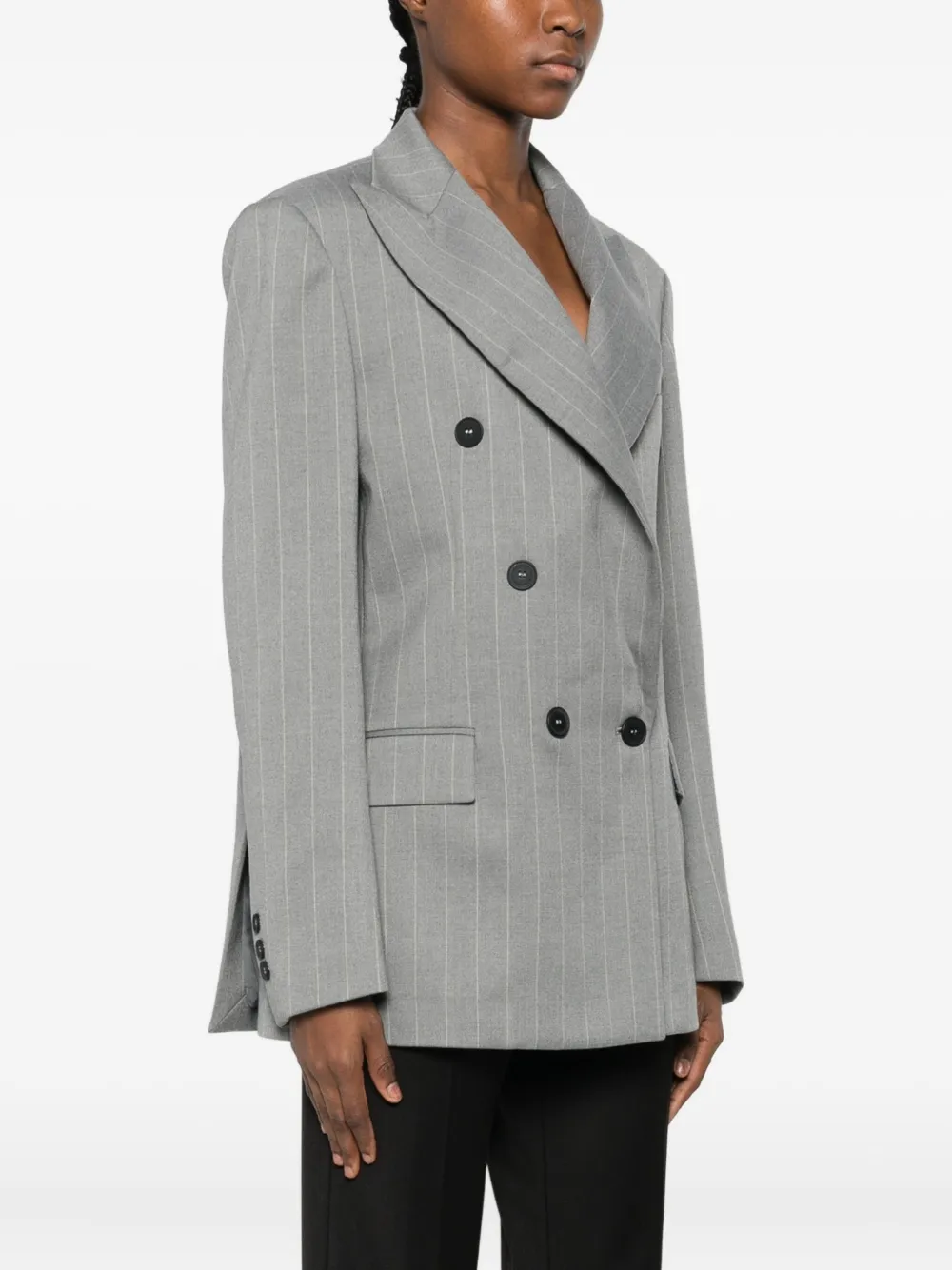 Mar De Margaritas Pinstriped Blazer In Gray