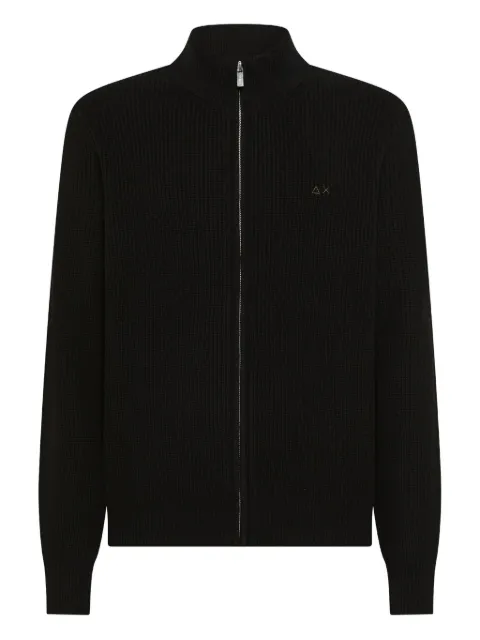 Sun68 logo-embroidered zip-up cardigan