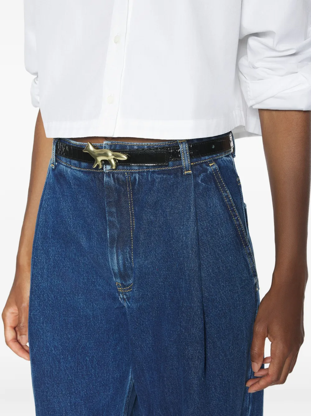 Maison Kitsuné Profile Fox leren riem met krokodillen-reliëf Zwart