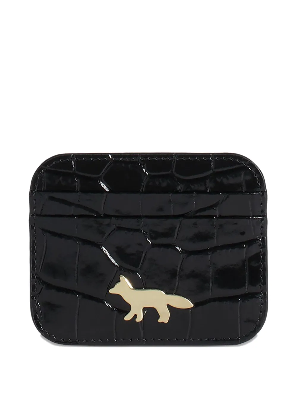 Maison Kitsuné Fox-detail Reptile-effect Card Holder In Black