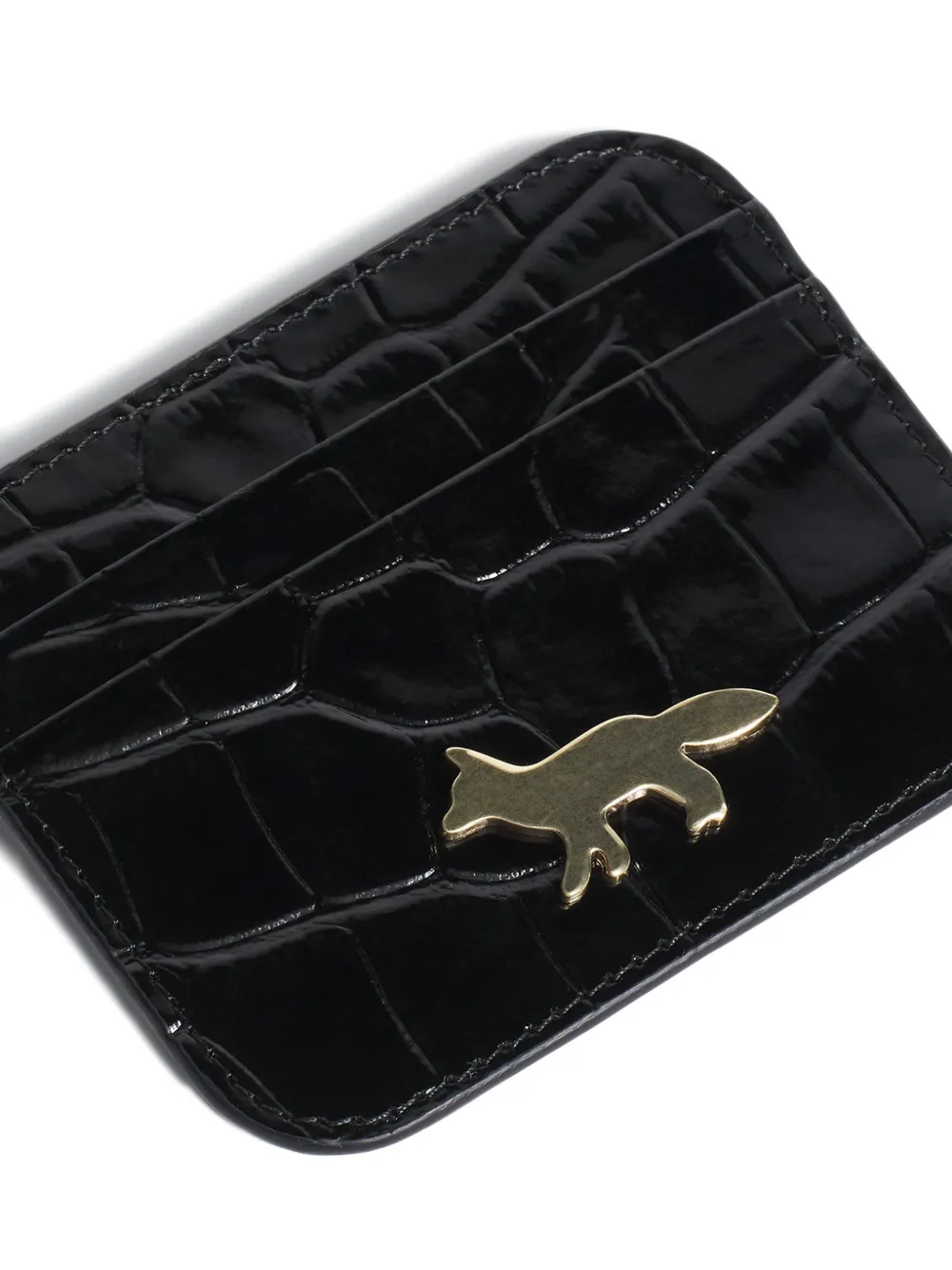 Maison Kitsuné Fox-detail Reptile-effect Card Holder In Black
