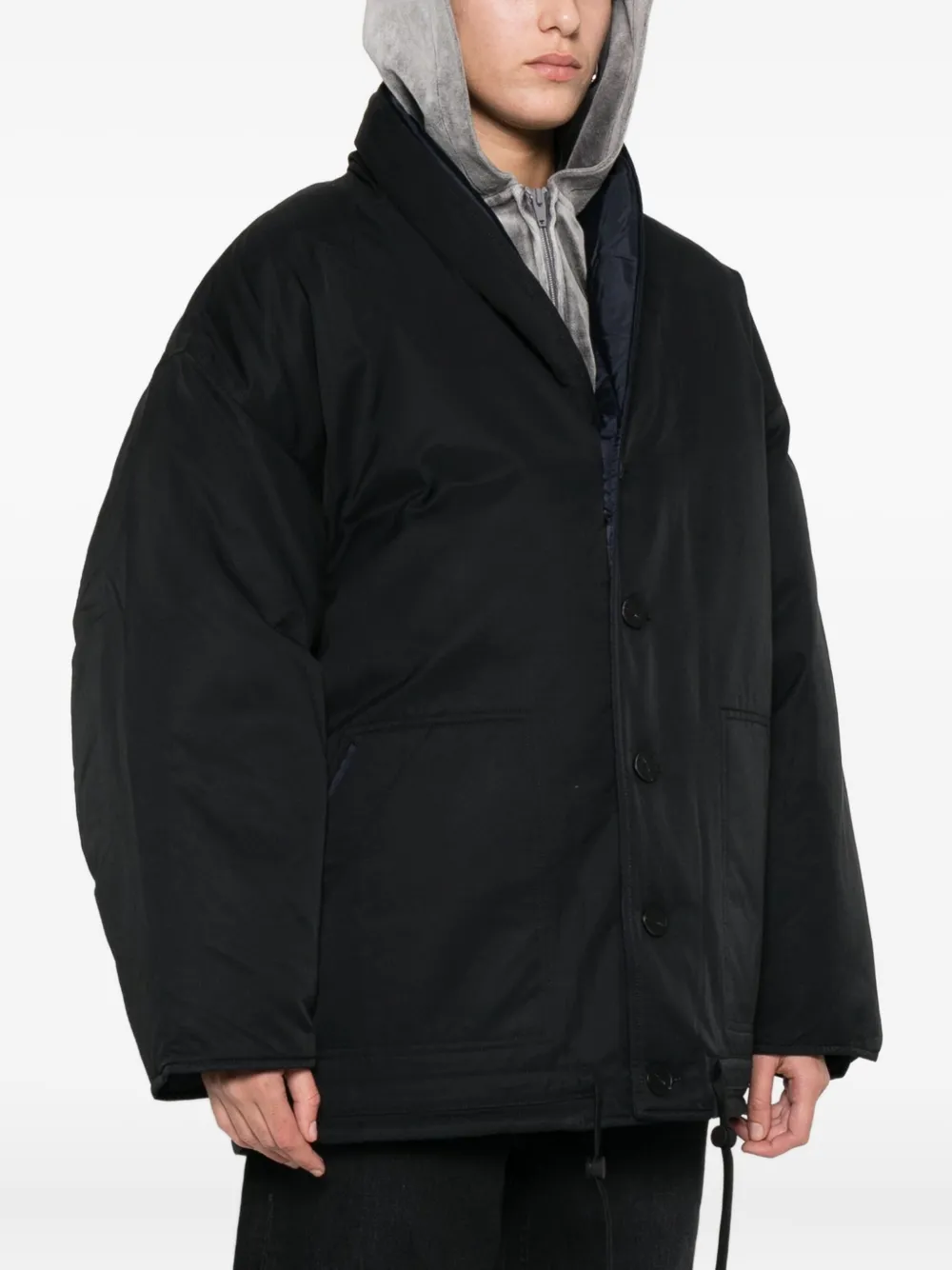 Closed Reversible Button Pocket Jacket In Black