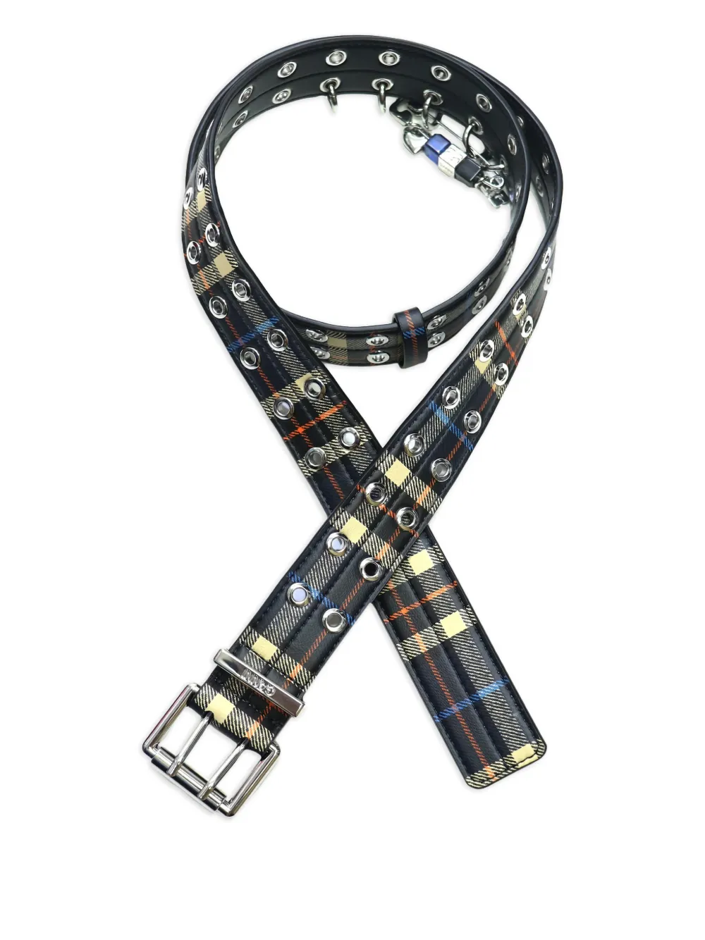 GANNI double-eyelet check belt - Nero