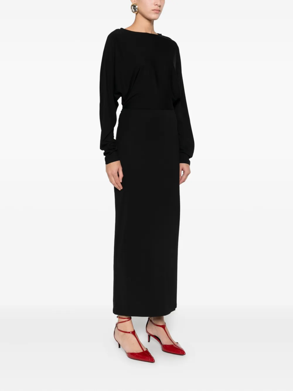 Mar De Margaritas Long-sleeve Maxi Dress In Black