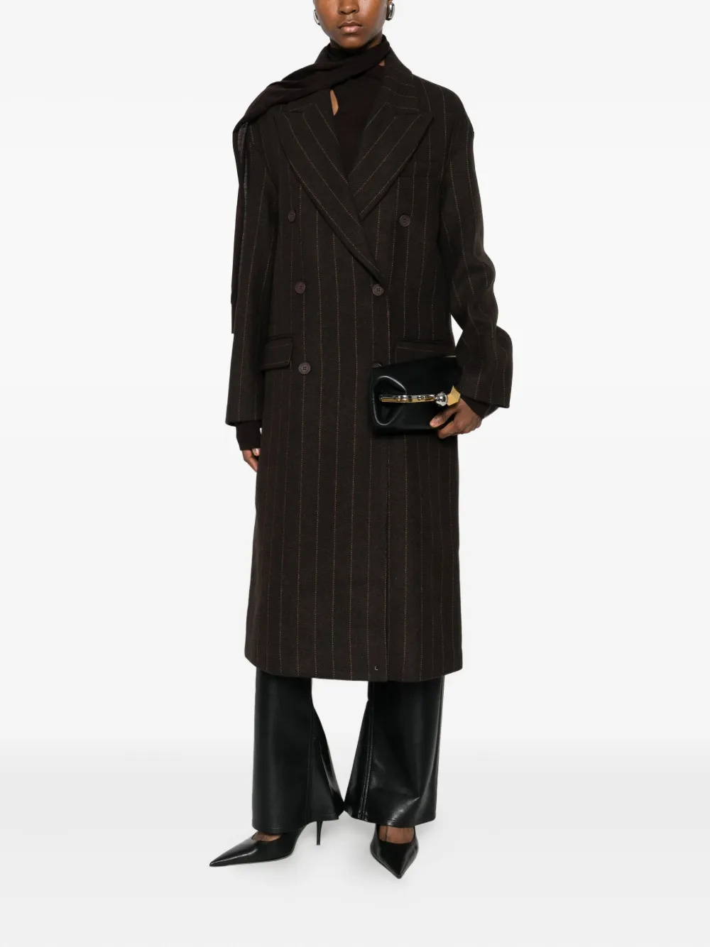 Mar De Margaritas Pinstriped Coat In Brown