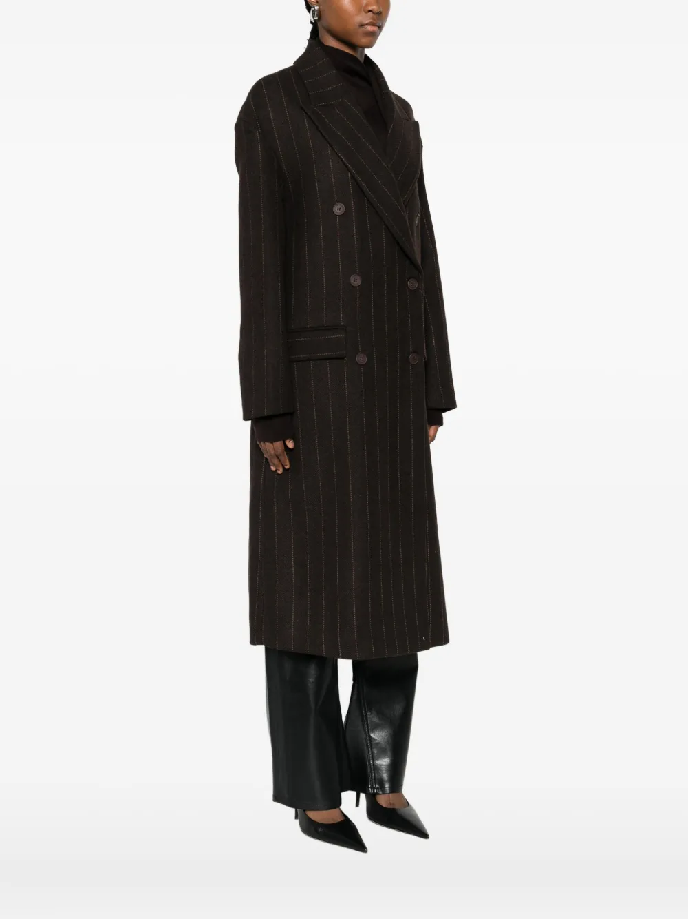 Mar De Margaritas Pinstriped Coat In Brown