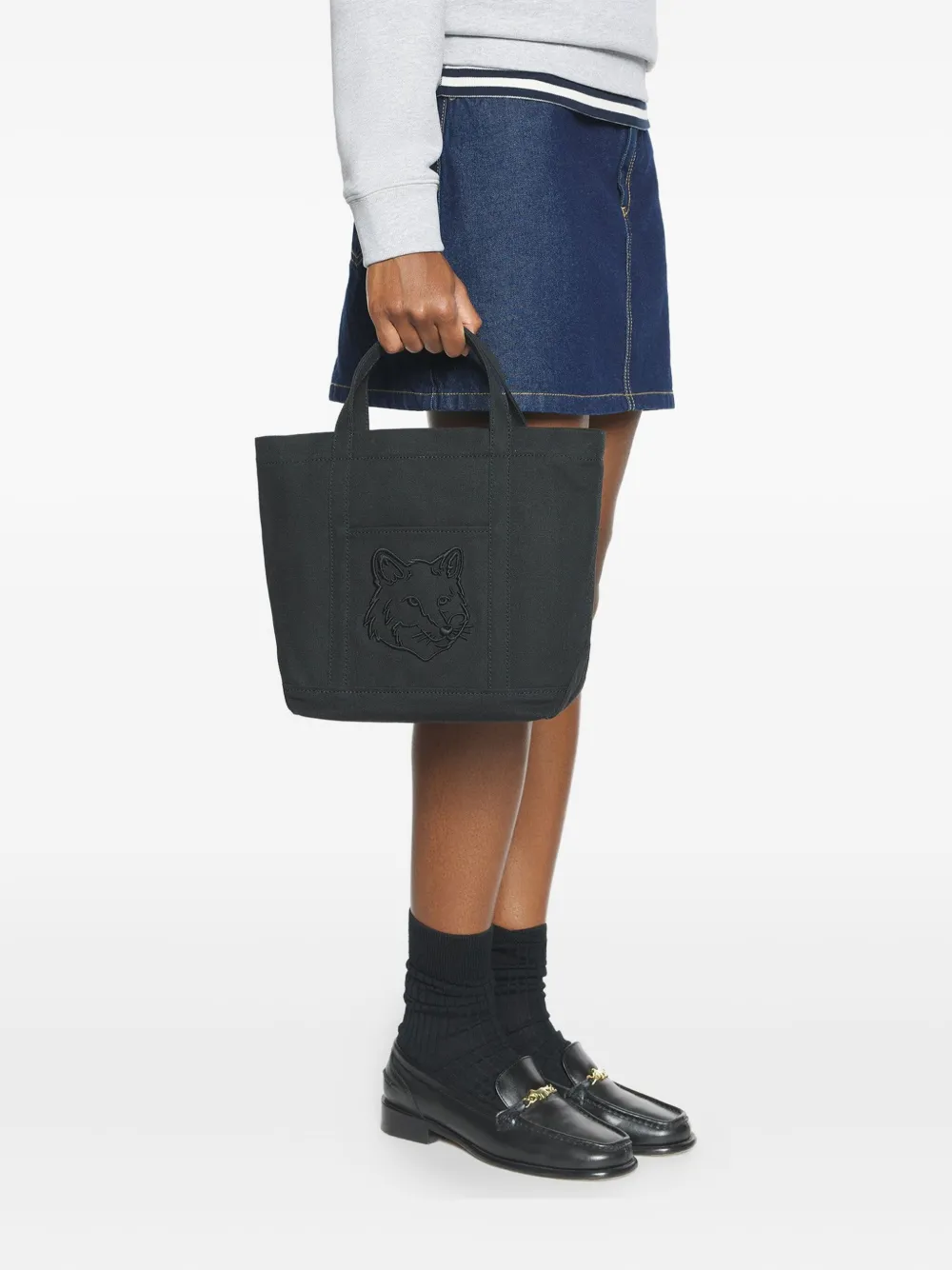 Maison Kitsuné Small Fox Head Tote Bag In Black