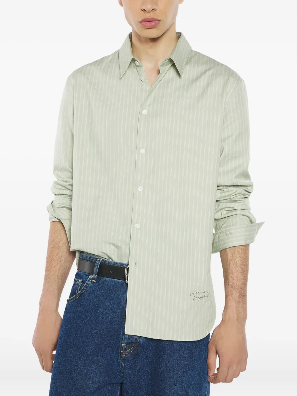 Maison Kitsuné Gestreept overhemd Groen