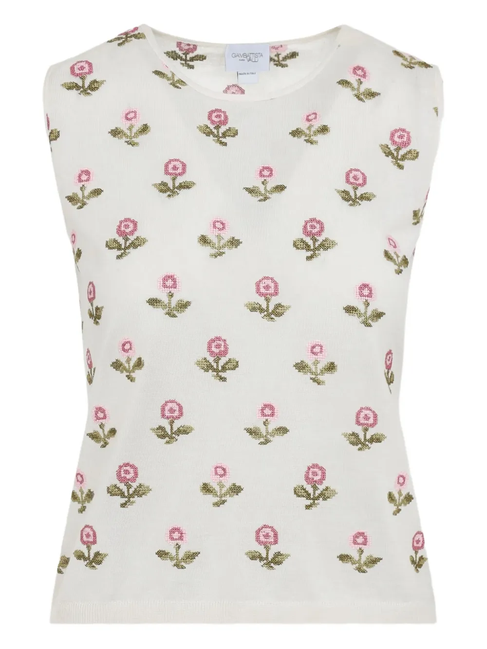 Giambattista Valli Fitted Floral-patterned Cashmere-silk Top In White
