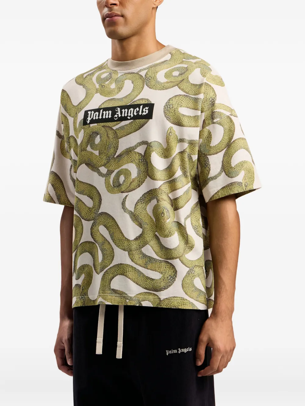 Palm Angels T-shirt met slangenprint en logo Beige