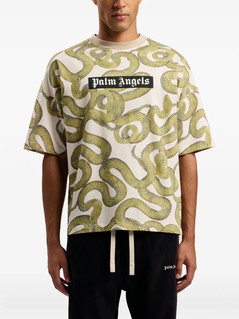 Palm Angels T-shirt met slangenprint en logo Beige