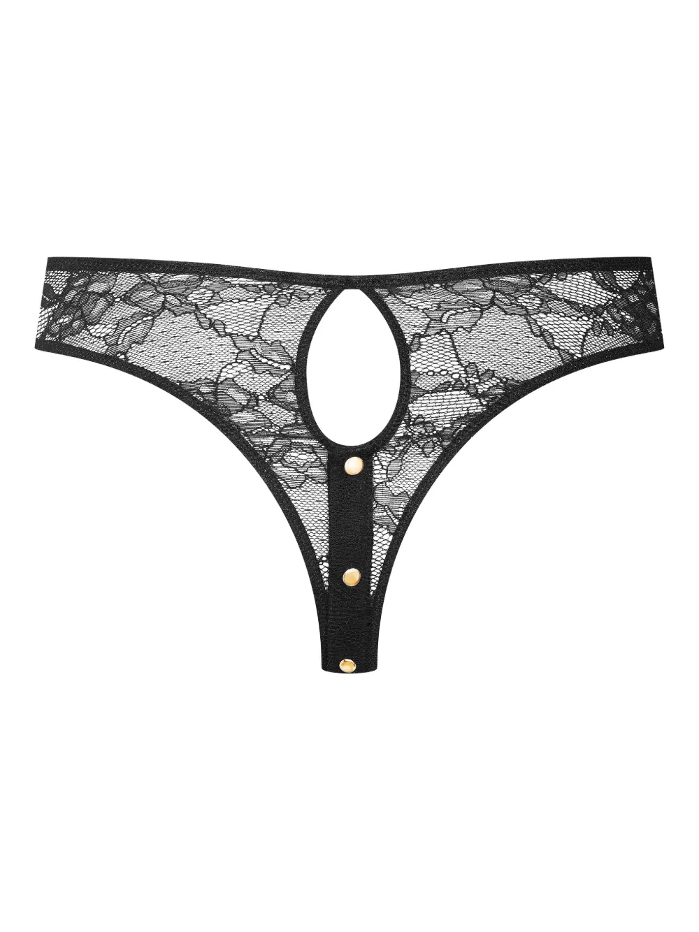 Maison Close lace button high-waist thong - Zwart