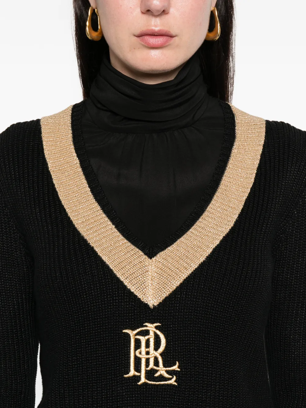 Ralph Lauren V-neck Logo Knitwear In Black