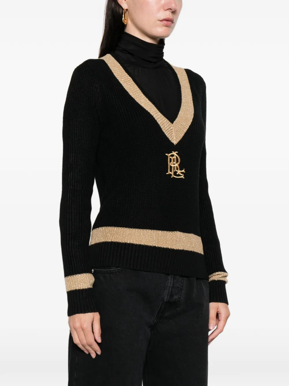Ralph Lauren V-neck Logo Knitwear In Black