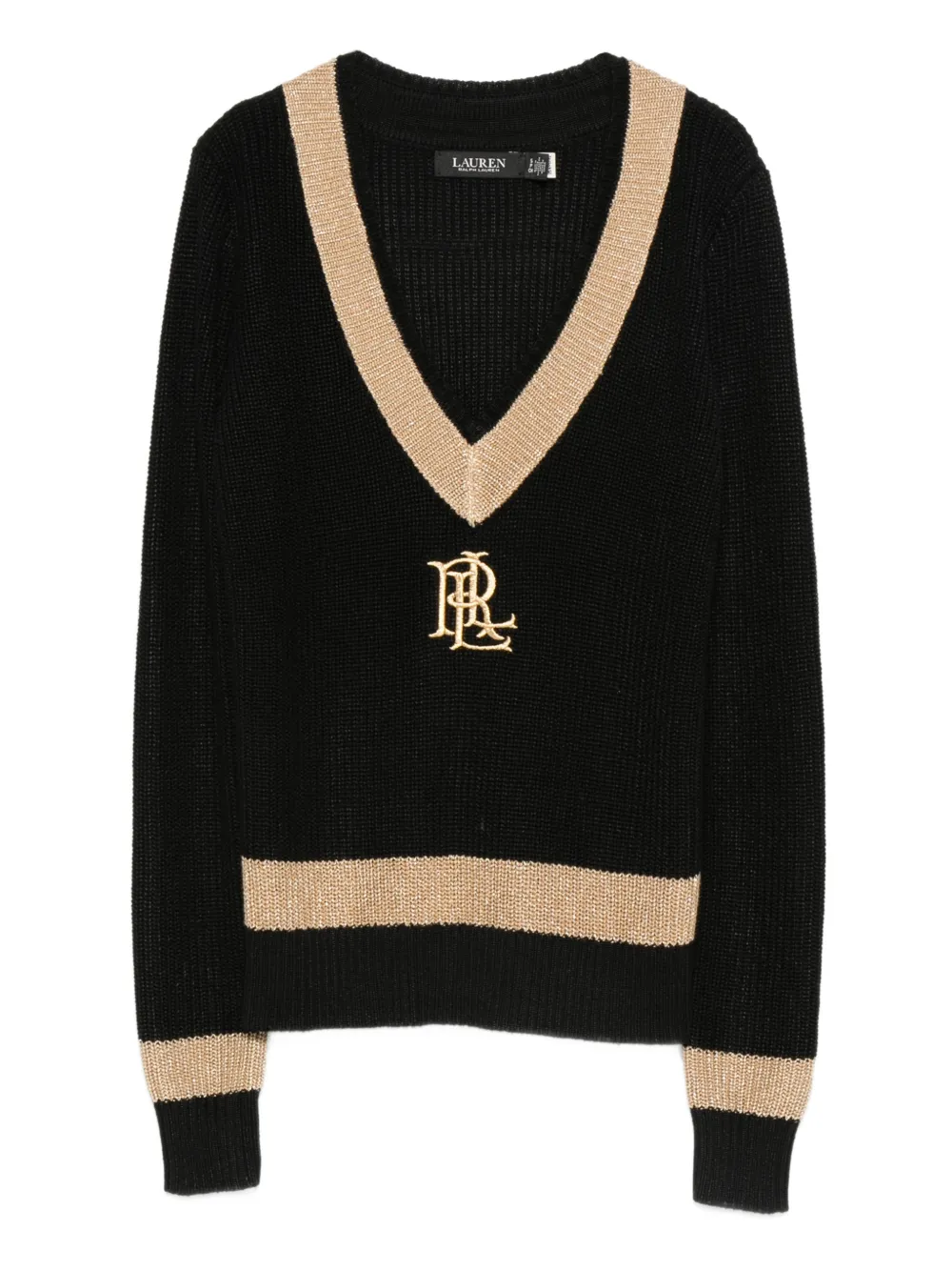 Ralph Lauren V-neck Logo Knitwear In Black