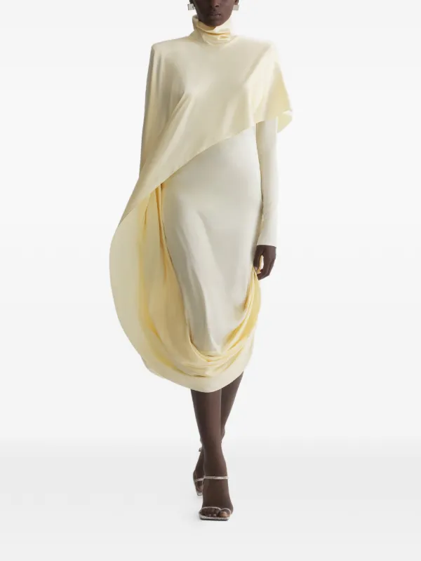 Mugler Draped High-neck Dress in Neutrals