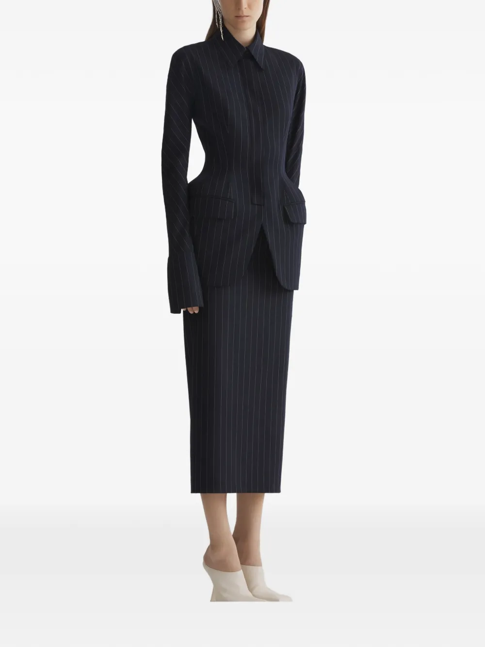  Mugler Pinstriped Split Skirt - Black 