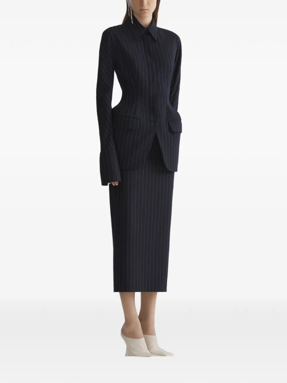 Mugler Pinstripe Stretch Tube Skirt in Black, view 3