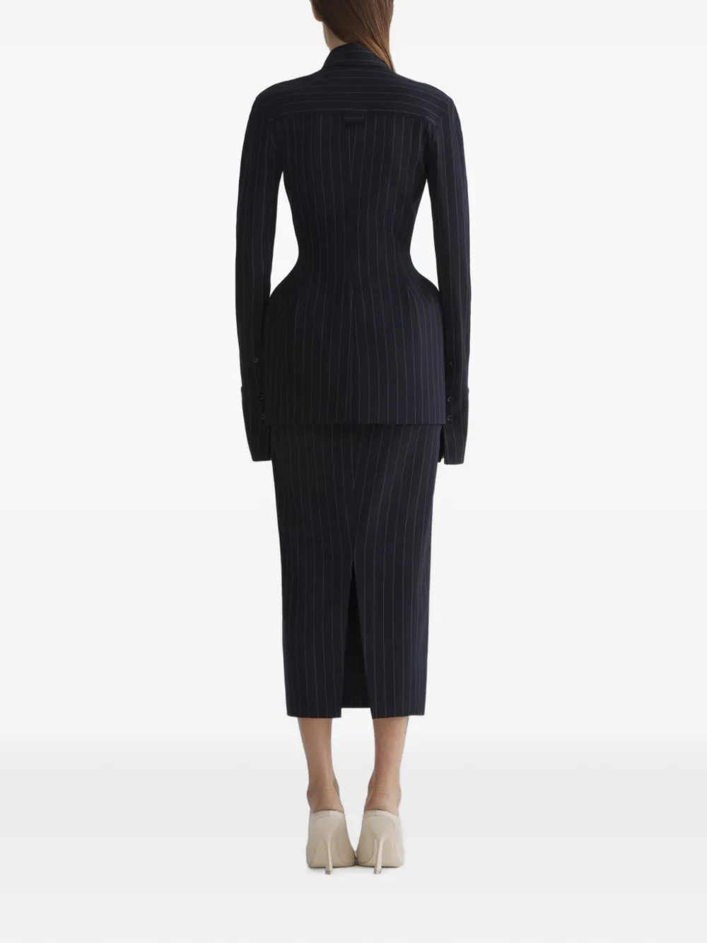 Mugler Pinstripe Stretch Tube Skirt in Black, view 4