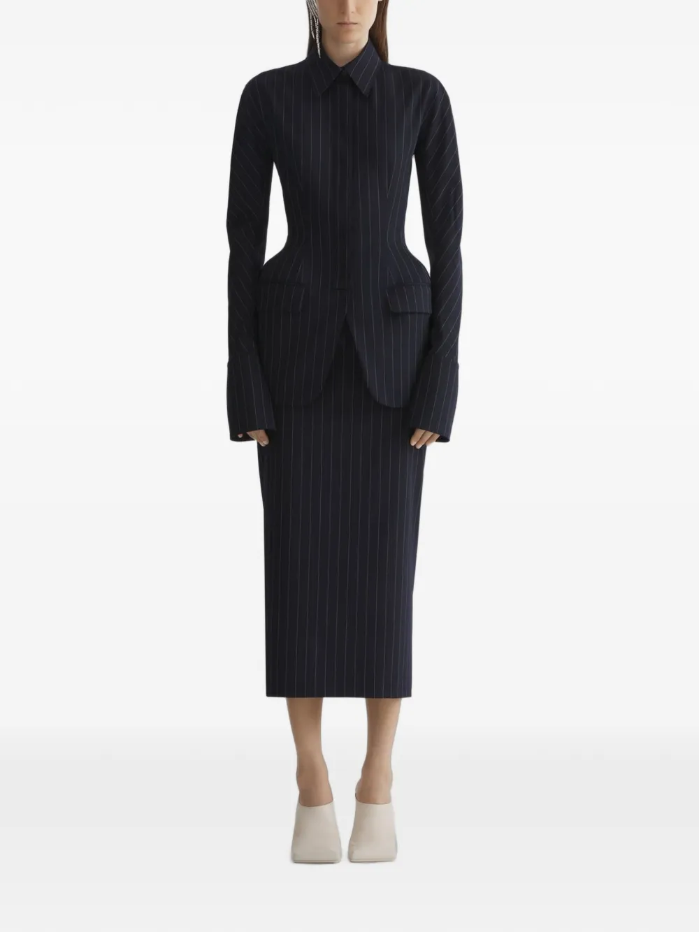 Mugler Pinstripe Stretch Tube Skirt in Black, view 2