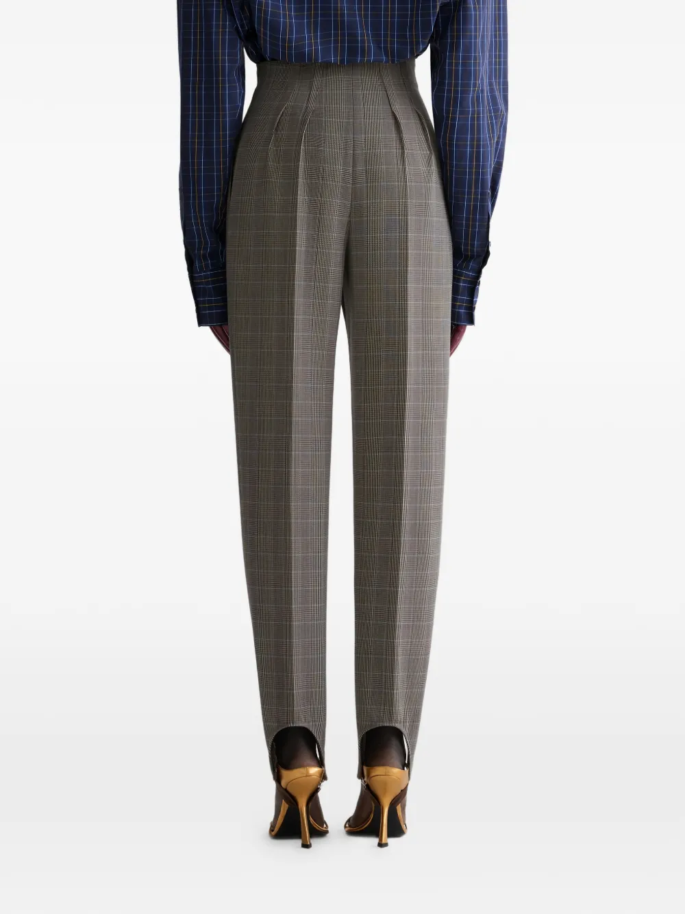  Mugler Stirrup Check Trousers - Grey 