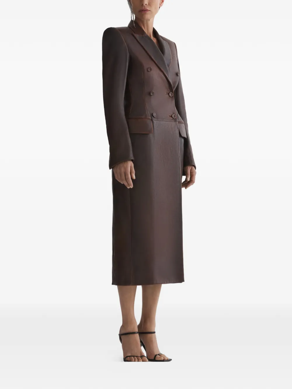  Mugler Double-breasted Jacket Coat - Brown 